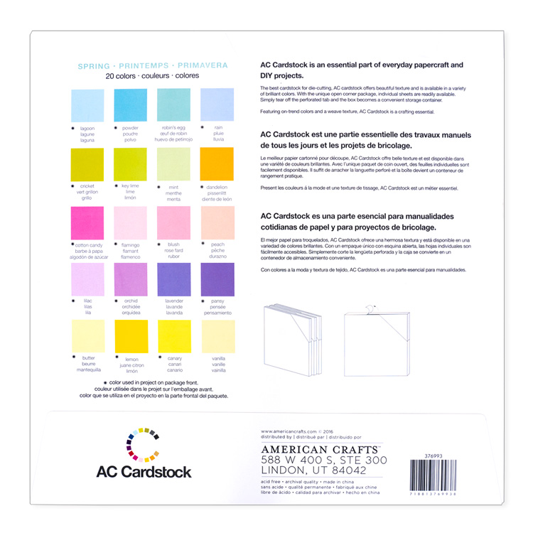 American Crafts カードストック バラエティーパック 12x12 inch(約30×30cm)  テクスチャード [スプリング] 各色3枚 計60枚入