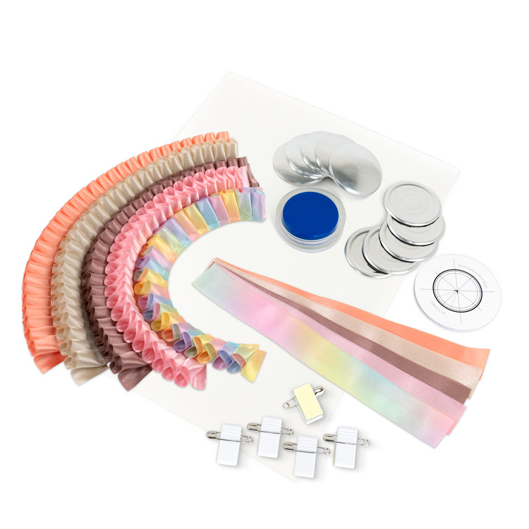 ロゼットキット 両面サテンリボン 5個作れる [ウォームカラーセット]