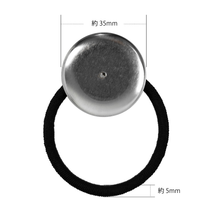 台座付きヘアゴム 35mm [シルバー] 太ゴム [黒] 2個入