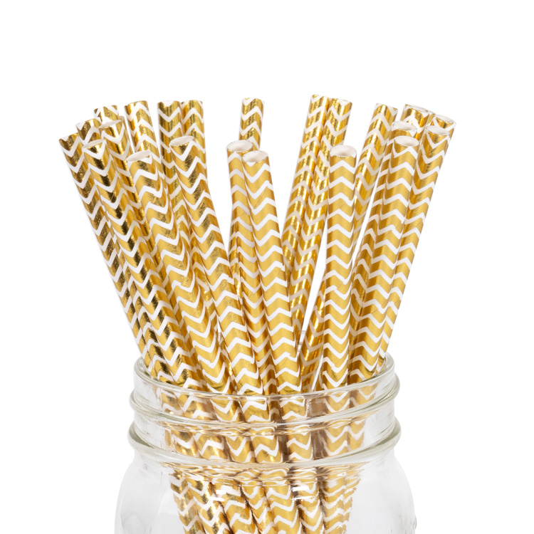 Paper Straws Gold Metallic Chevron 25pcs Paper Straws Gold Metallic Chevron 25pcs