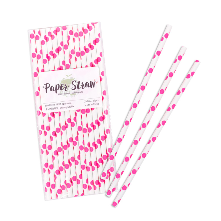 ペーパーストロー 紙ストロー [ストロベリー ドット] 25本入