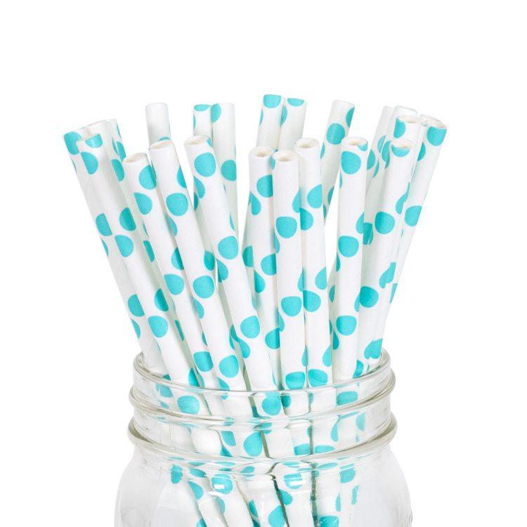 Paper Straws Baby Blue Polka Dot 25pcs Paper Straws Baby Blue Polka Dot 25pcs