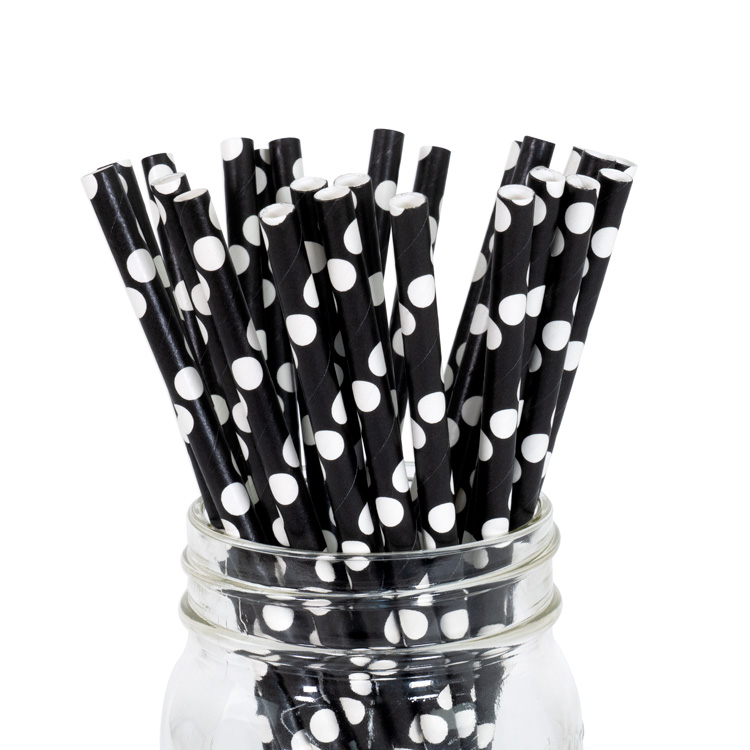 Paper Straws Black Polka Dot 25pcs Paper Straws Black Polka Dot 25pcs