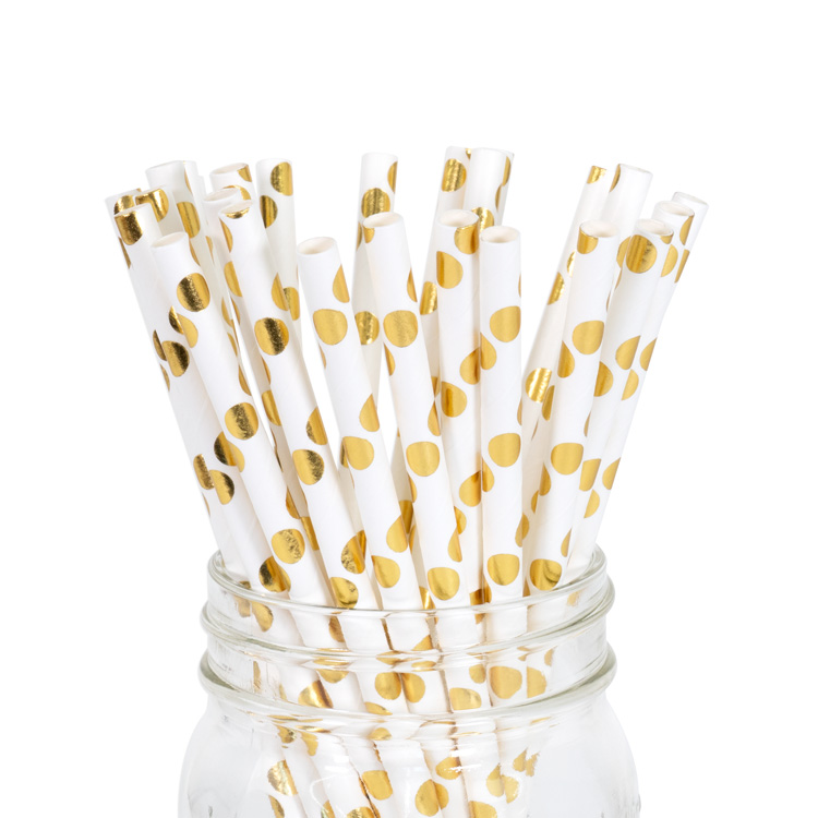 Paper Straws Gold Metallic Polka Dot 25pcs Paper Straws Gold Metallic Polka Dot 25pcs