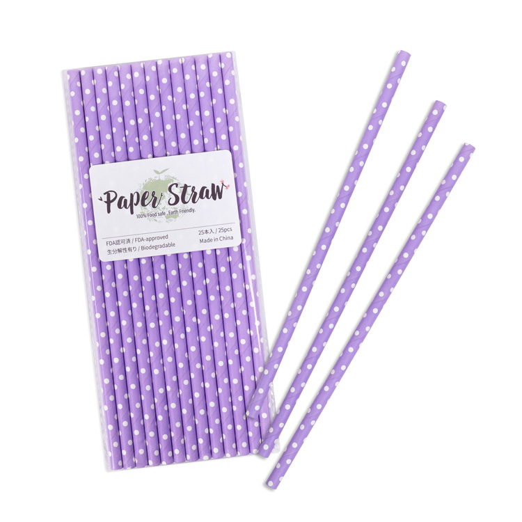 ペーパーストロー 紙ストロー [ラベンダー ミニドット] 25本入