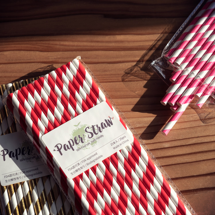 ペーパーストロー 紙ストロー [オレンジ ストライプ] 25本入