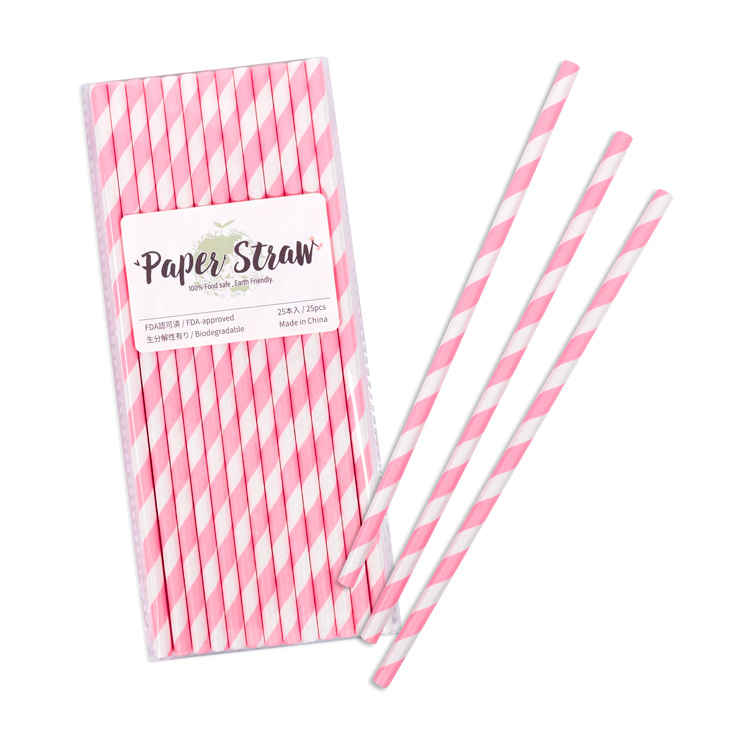 ペーパーストロー 紙ストロー [ピンク ストライプ] 25本入
