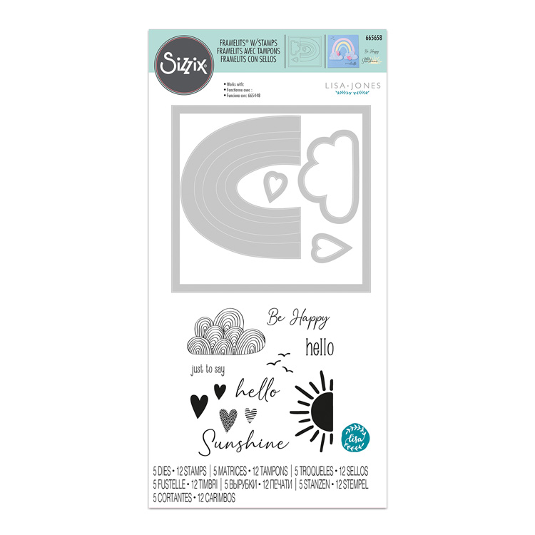 Sizzix Framelits Die Set 5PK w/12PK Stamps Rainbow Joy by Lisa Jones Sizzix Framelits Die Set 5PK w/12PK Stamps Rainbow Joy by Lisa Jones