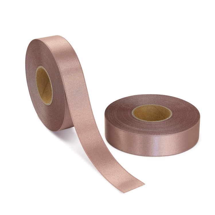 両面サテン ダブルサテン リボン 25mm ローズグレイ 1ロール(約30m)