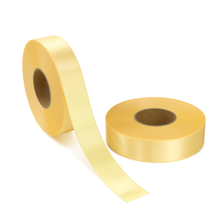 両面サテン ダブルサテン リボン 25mm カナリア 1ロール(約30m)
