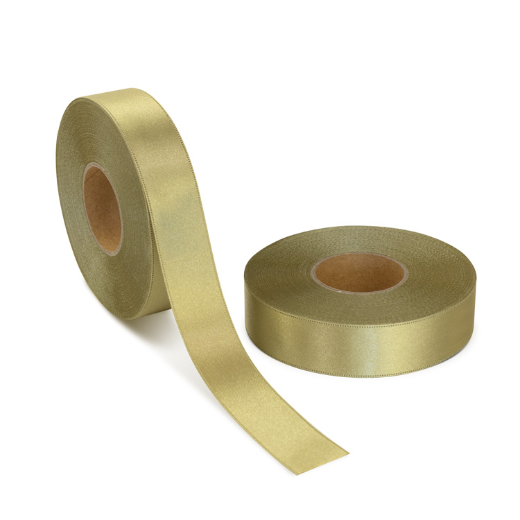 両面サテン ダブルサテン リボン 25mm オリーブゴールド 1ロール(約30m)