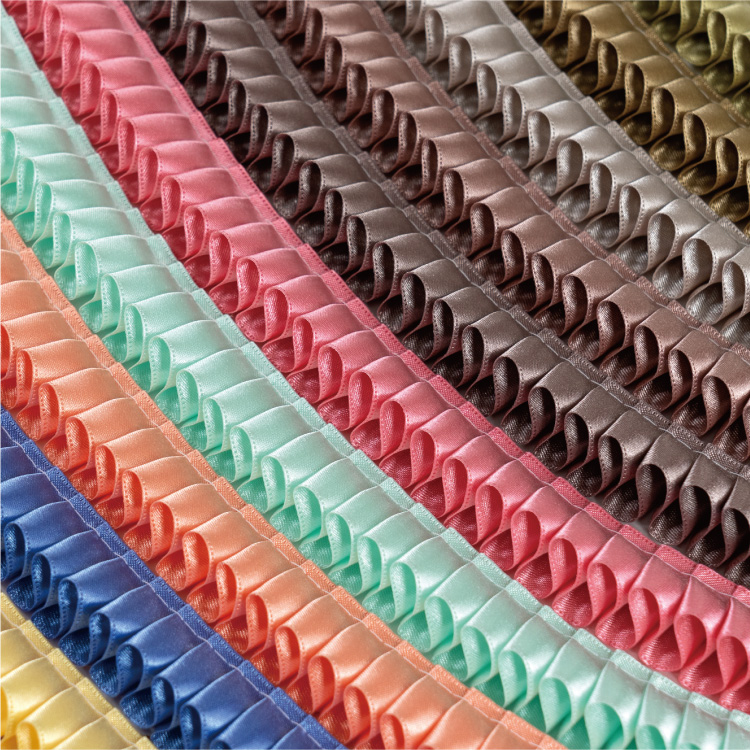 両面サテン ダブルサテン プリーツリボン 25mm フラミンゴ 1m