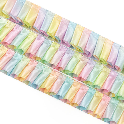 両面サテン ダブルサテン プリーツリボン 25mm レインボー 1m